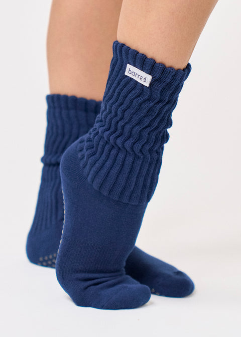 barre3 Slouch Grip Sock - Navy - barre3
