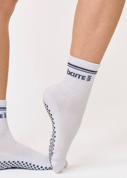 barre3 Crew Grip Sock - White - barre3