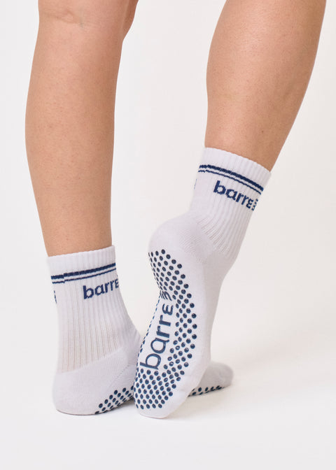 barre3 Crew Grip Sock - White - barre3