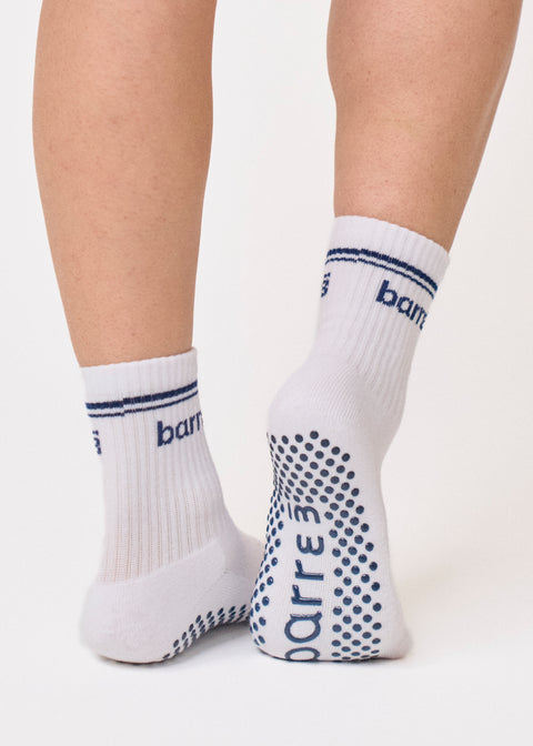 barre3 Crew Grip Sock - White - barre3