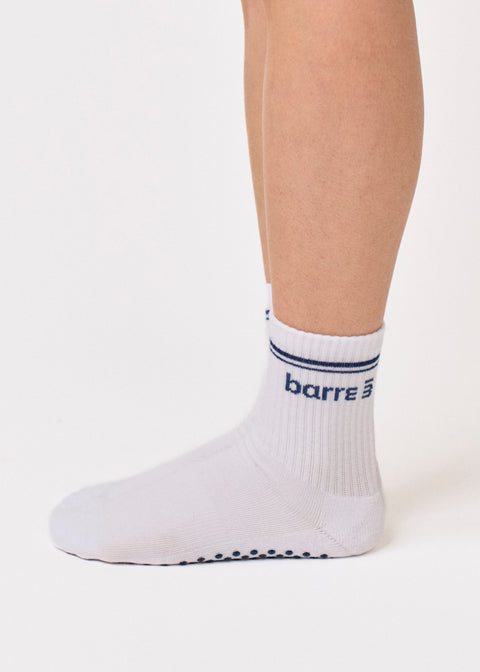 barre3 Crew Grip Sock - White - barre3