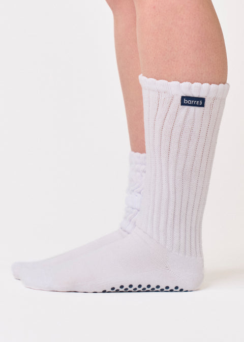 barre3 Slouch Grip Sock - White - barre3