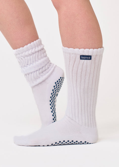 barre3 Slouch Grip Sock - White - barre3