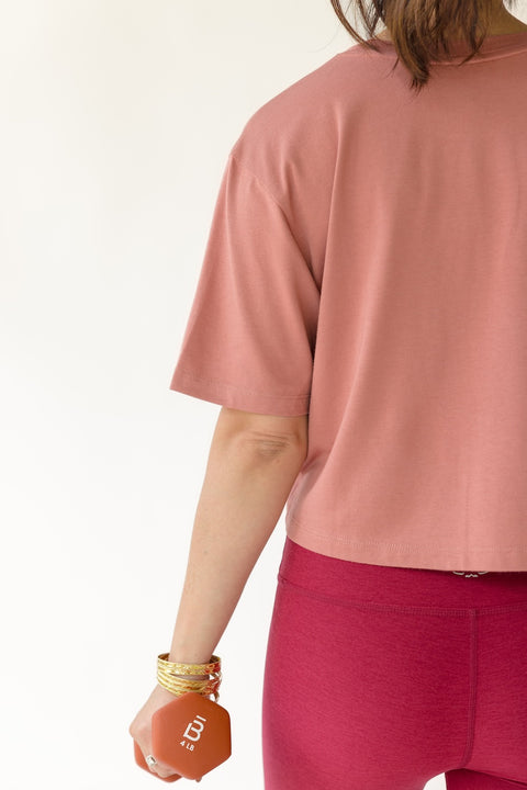 Stay In Oversized Cropped Tee - Smoked Rose