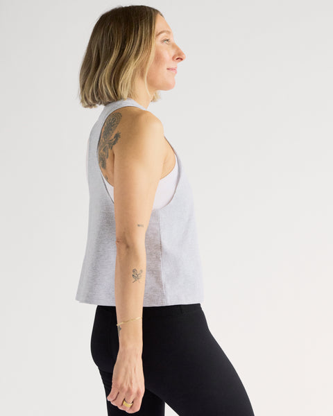 b3 Crop Muscle Racerback Tank - Athletic Heather/White - barre3