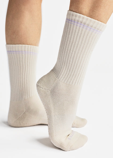 barre3 Crew Grip Socks - Off White - barre3