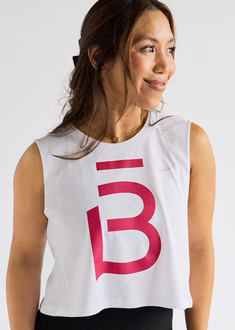 b3 Crop Muscle Tank - White/Berry - barre3