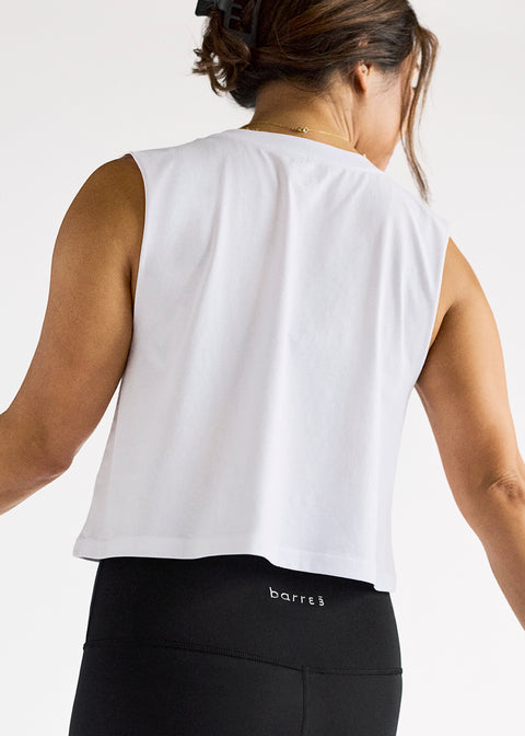 b3 Crop Muscle Tank - White/Berry - barre3