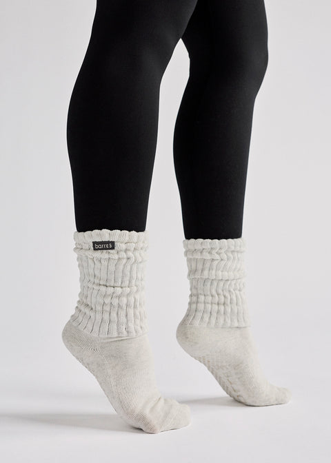 barre3 Slouch Sock - White Heather - barre3