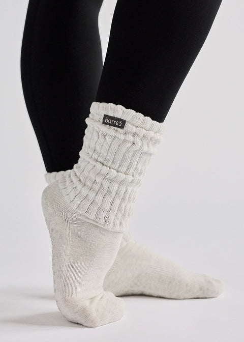 barre3 Slouch Sock - White Heather - barre3