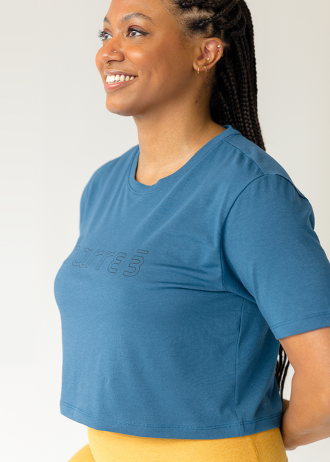 Stay In Oversized Cropped Tee - Dusk Blue